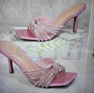 Rhinestone decor stiletto sandals